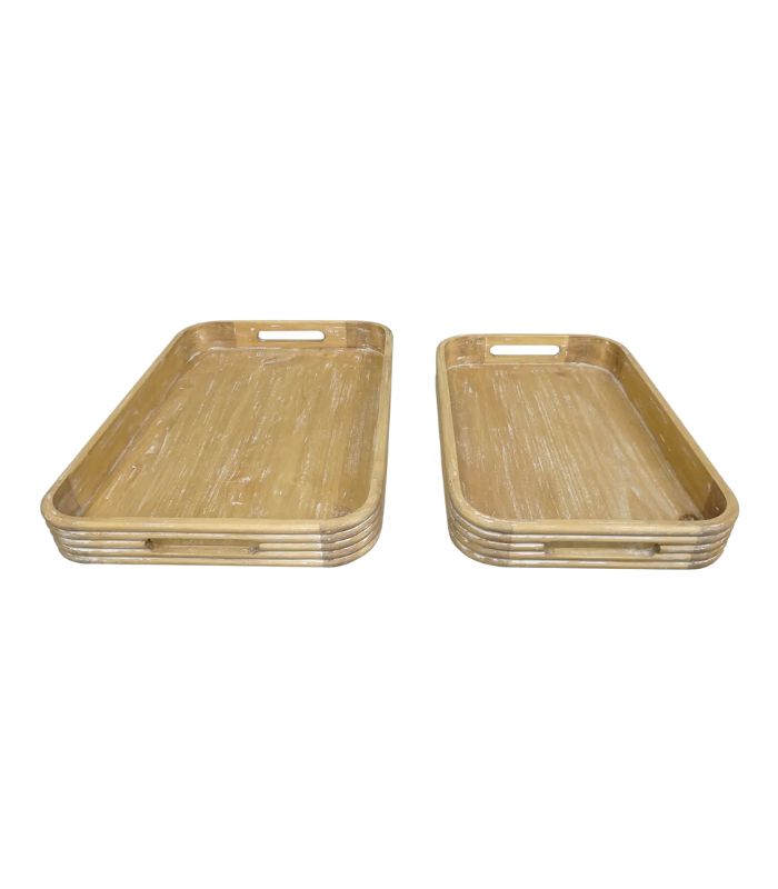 Tray - Carved Wood - Natural - Set of 2 Sizes