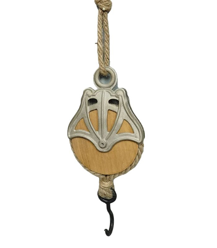 Wooden / Metal Hanging Wall Hook - Decorative Pulley - Block - 5.5x32x12cm | Ink You