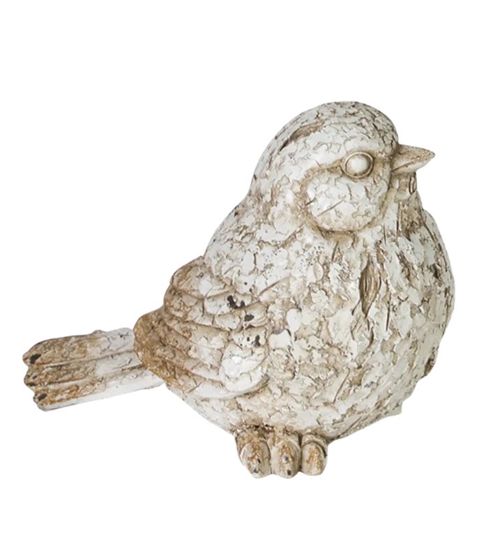 Decorative Ornament - Small - Robin Bird - Distressed White - 16x9x12cm | Ink You
