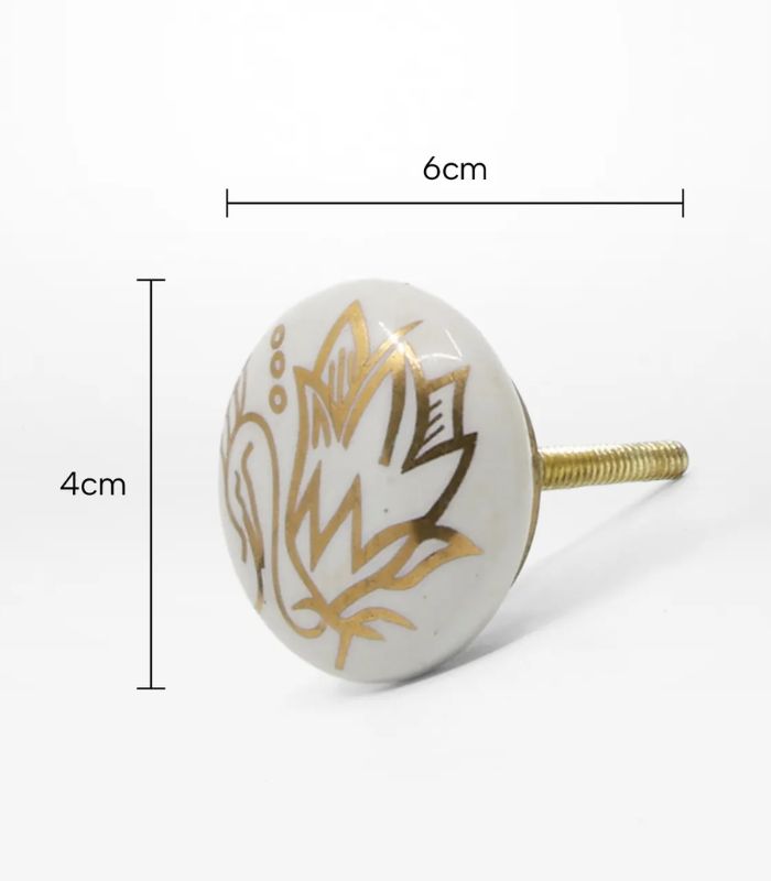 Ceramic Door Knob - Cream / Gold - 4x4x6cm (Set of 2) | Ink You