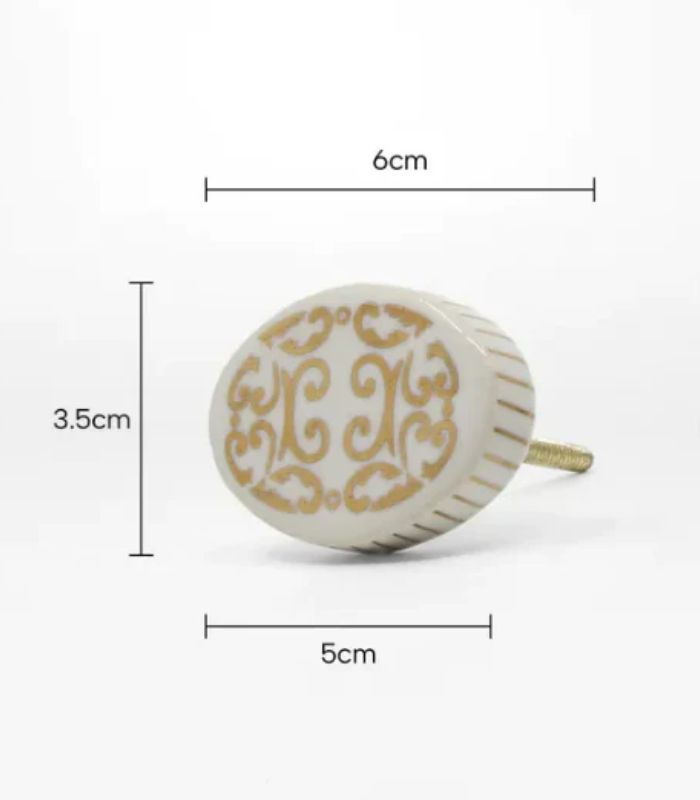 Ceramic Door Knob - Cream / Gold - 5x3.5x7cm (Set of 2) | Ink You