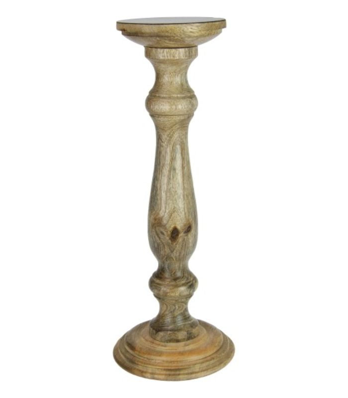Teak Finish Wood Pillar Candle Stand 35cm | Ink You
