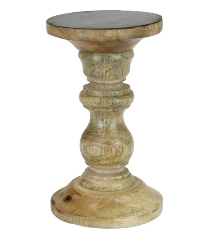 Teak Finish Wood Pillar Candle Stand 18cm | Ink You