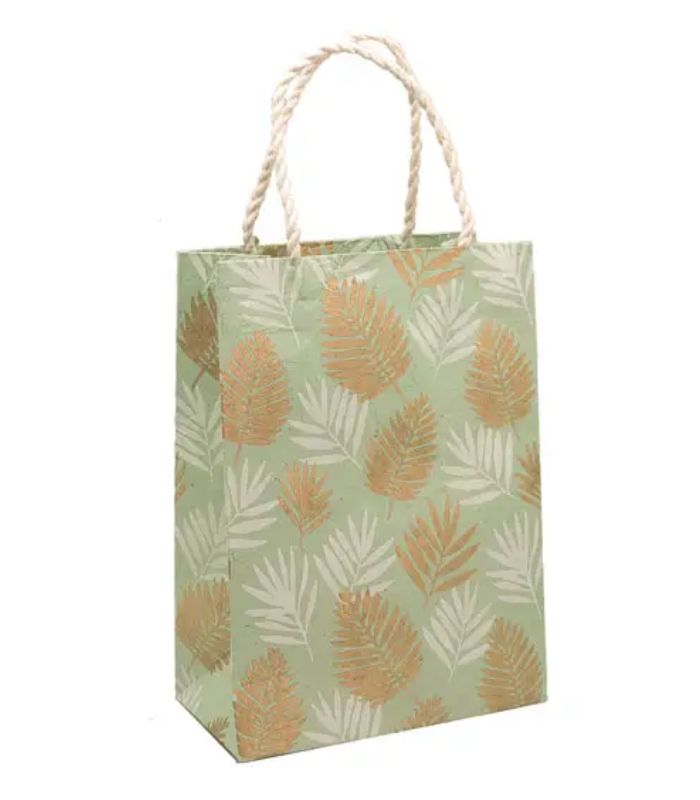 Gift Bag Medium-Coconut Palm White Gold On Mint | Ink You