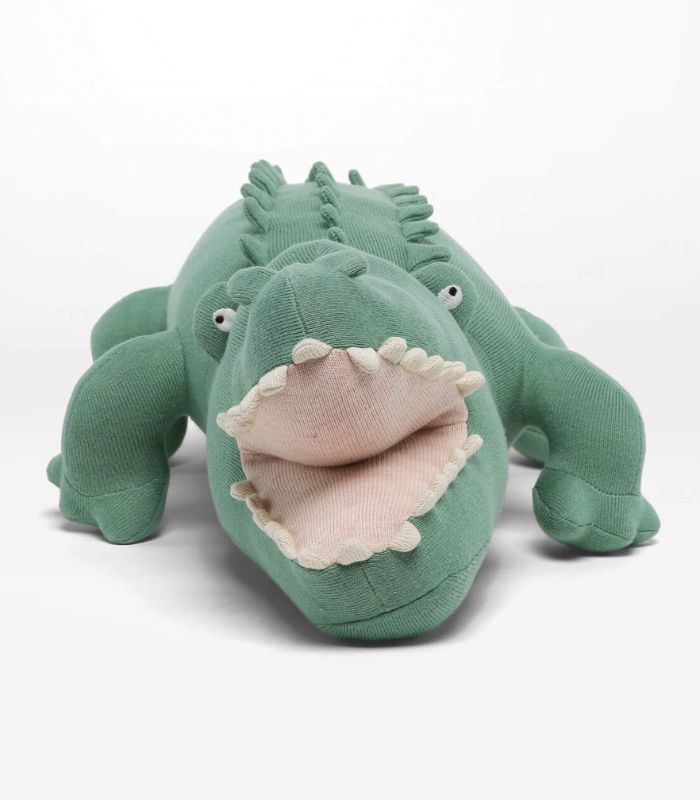 Kids Shaped Cushion - Alligator - Sage Green - 70x30cm | Ink You