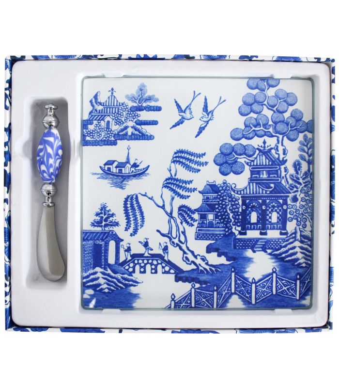 Chinoiserie Glass Cheese Board and Spreader