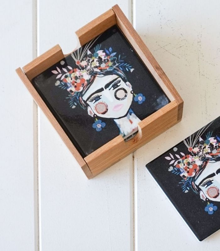 InkHeart Frida Kahlo Dark Ceramic Coasters Set of 4 | Ink You