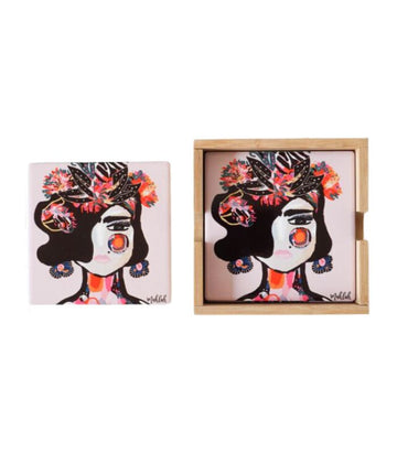 festive frida coasters bright set - 0