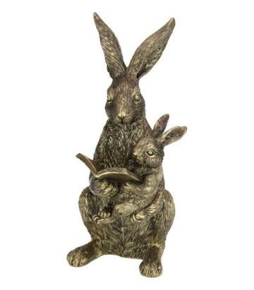 25cm Bronzed Hare Reading with Baby