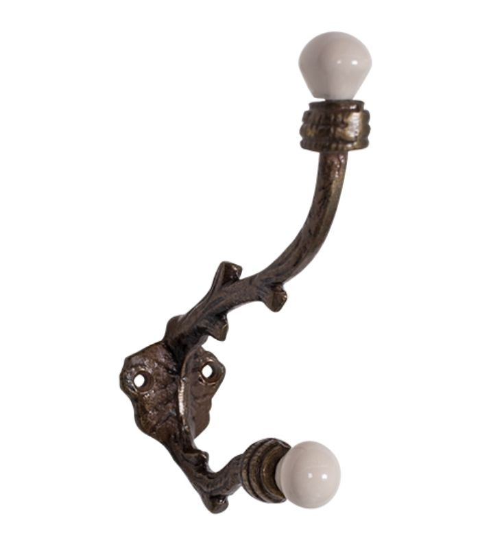 Twig Hook With Ceramic Knob - Brass | Ink You