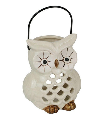 Small Votive Owl With Handle - White