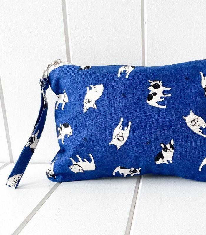 zippered pouch blue frenchie dog - 1
