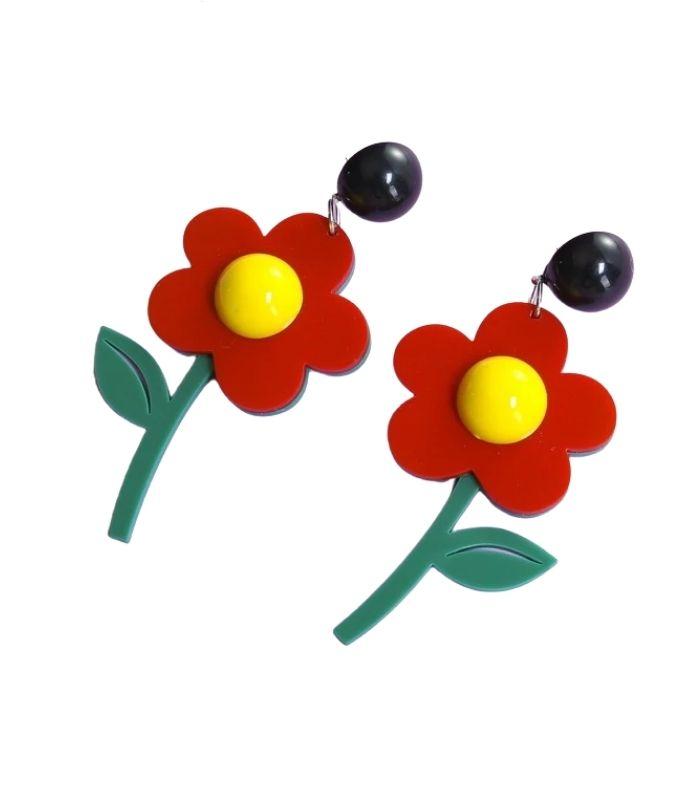 Earrings Acrylic Flower Earrings - Red