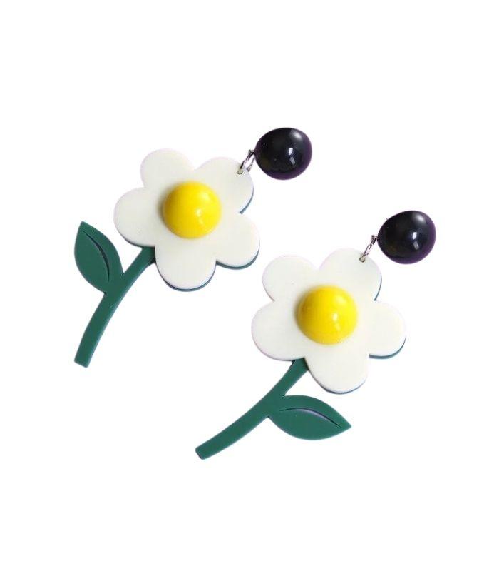 acrylic flower earrings white - 0