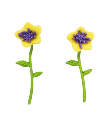 Flower Dangling Stem Earrings - Yellow/Purple | Ink You
