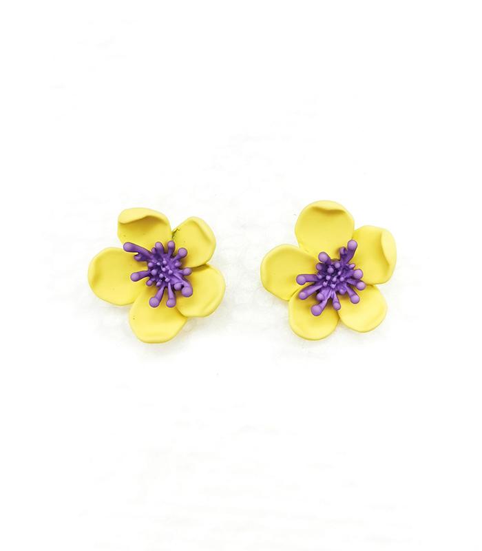 Flower Stud Earrings - Yellow/Purple | Ink You