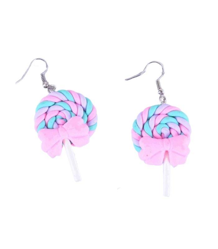 Lollypop Earrings - Candy Swirl Pink/Aqua With Bow | Ink You