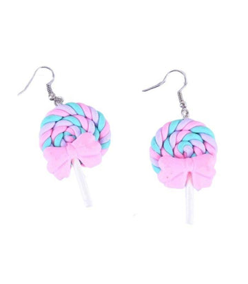 Lollypop Earrings - Candy Swirl Pink/Aqua With Bow | Ink You