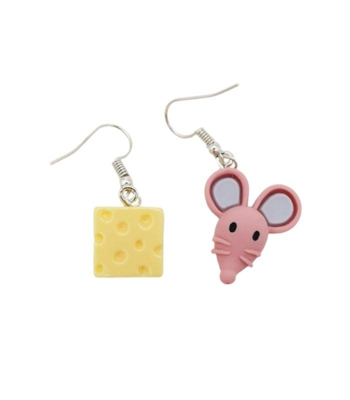 Mouse and Cheese Earrings - Pink | Ink You