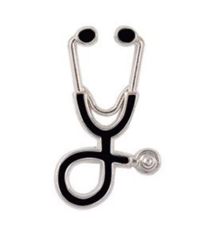 Medical Stethoscope Enamel Lapel Pin - Silver - Black | Ink You