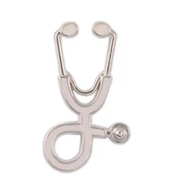 Medical Stethoscope Enamel Lapel Pin - Silver - White | Ink You