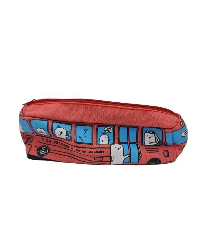 Red School Bus Canvas Pencil Case | Ink You