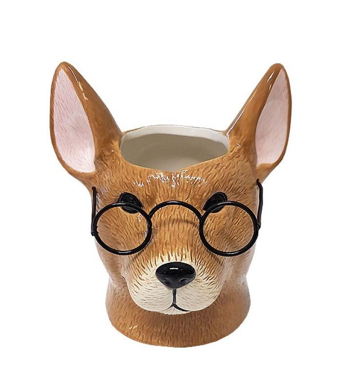 Planter Dog With Glasses Head Pot