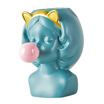 girl blowing bubbles planter green/gray cat ears - 0