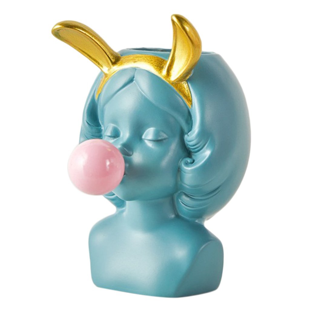 girl blowing bubbles planter green/gray rabbit ears - 1