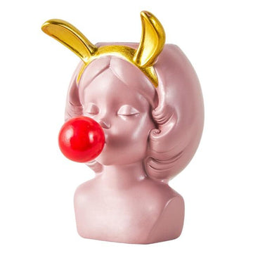 Girl Blowing Bubbles Planter - Pink - Rabbit Ears | Ink You
