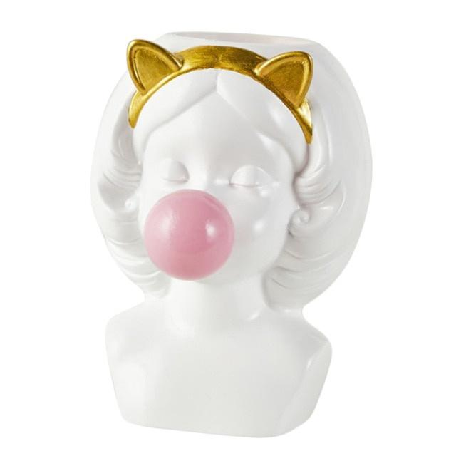 Girl Blowing Bubbles Planter - White - Cat Ears | Ink You