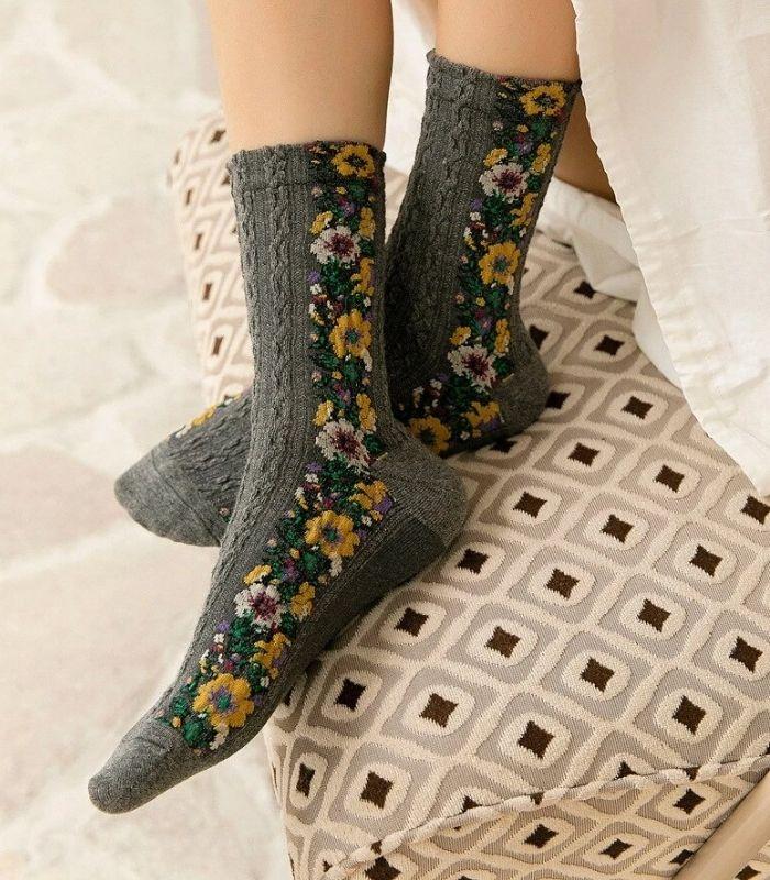 Socks Floral Socks - Grey