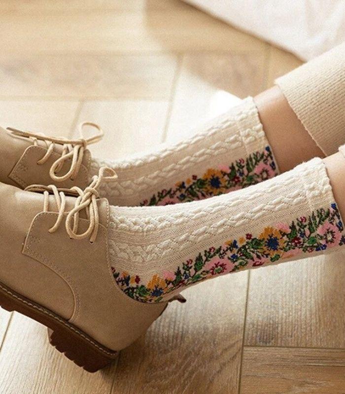 Floral Socks - White | Ink You