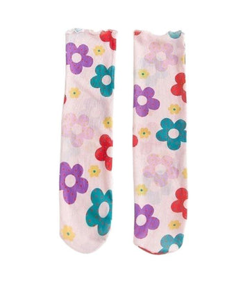 Flower Nylon Mesh Socks - Light Pink | Ink You