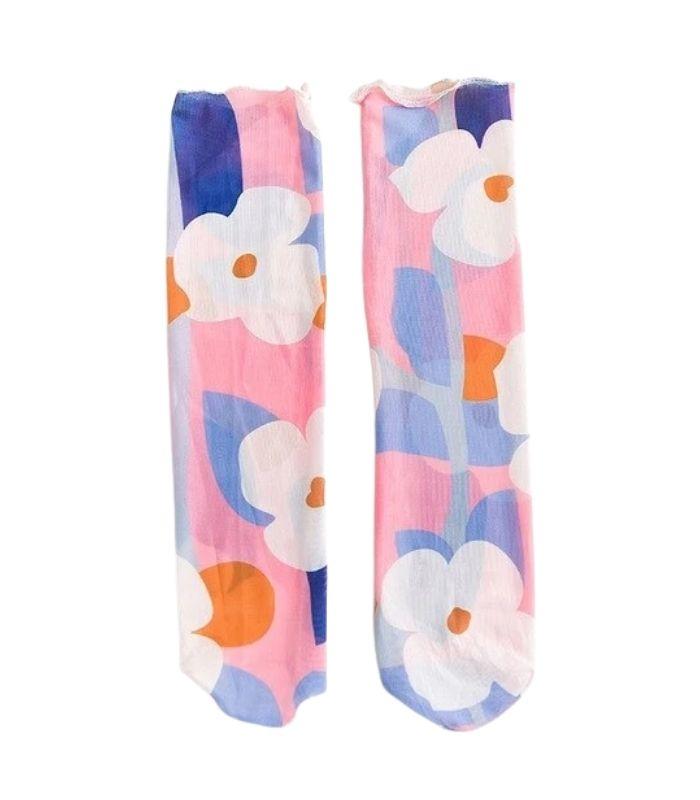 Flower Nylon Mesh Socks - Pink | Ink You