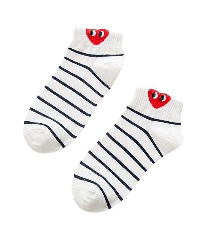Love Heart Eyes Socks - White  Multi-striped | Ink You