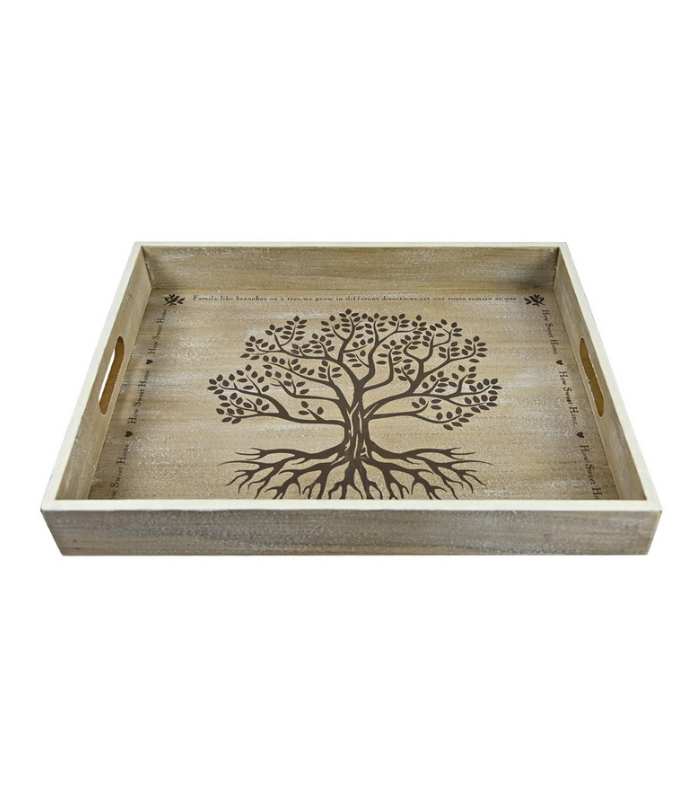 Tray Tree Of Life Wooden Serving Tray Natural Colours 40cm